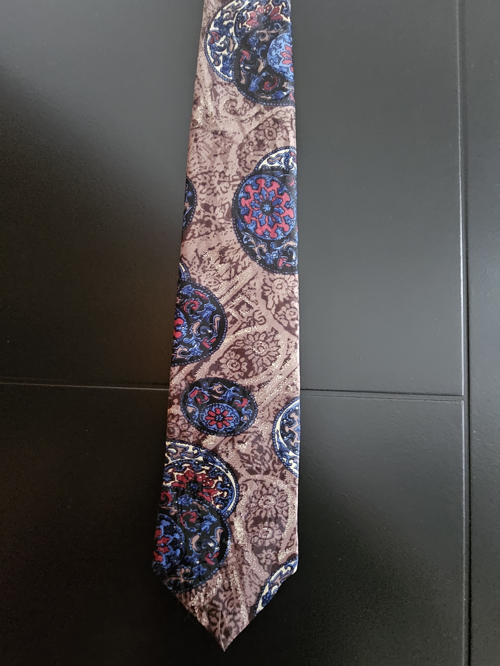 Pierre Cardin Brown Tie with Blue and Red Paisley Medallions